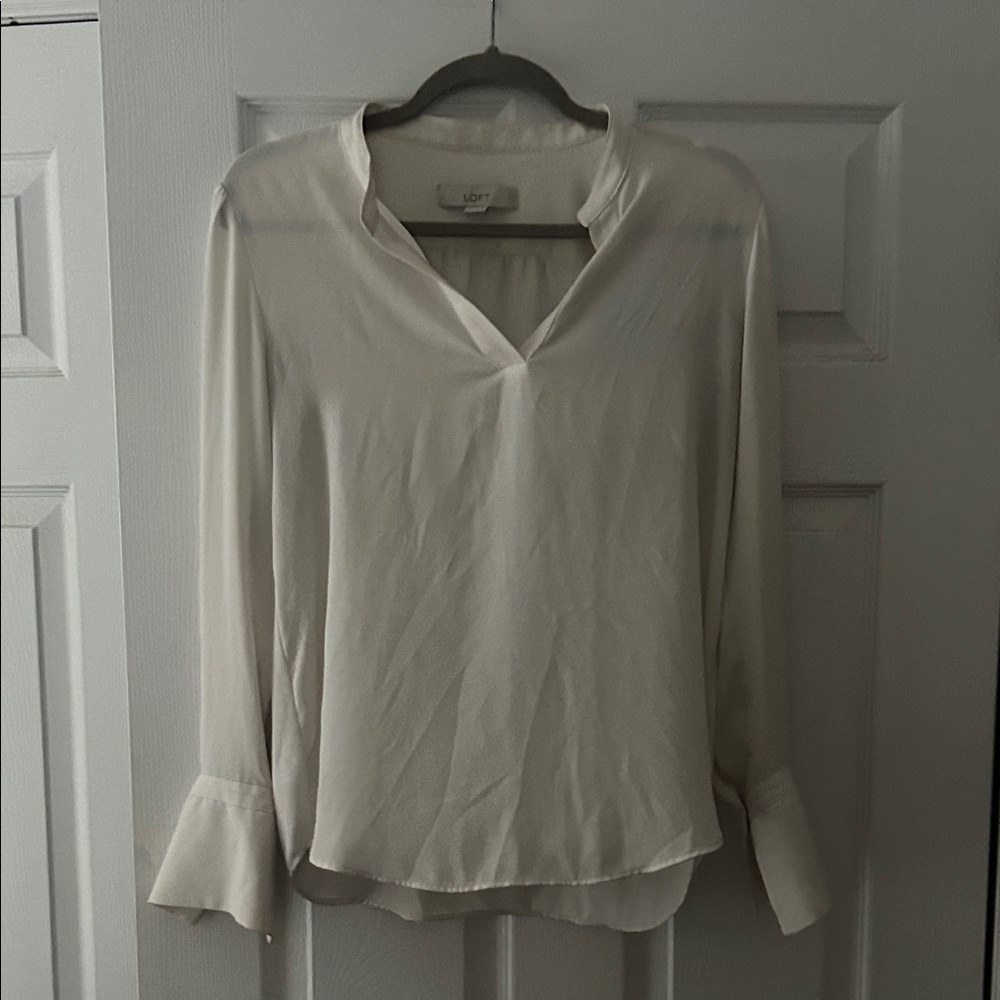 LOFT Cream V-Neck Blouse